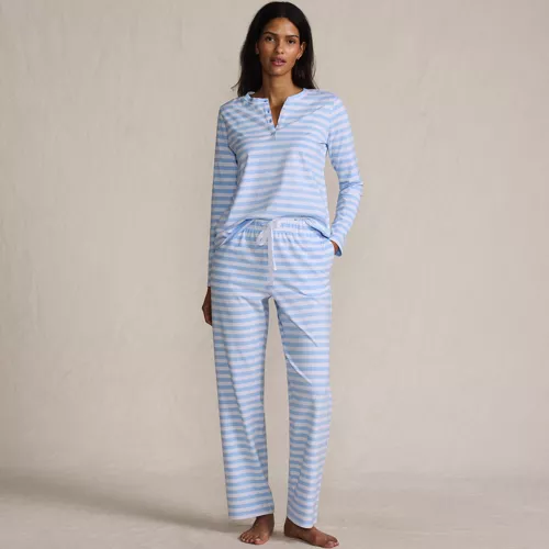 Women's Knit 2 Piece Pajama Set - Long Sleeve Top and Pants, Front