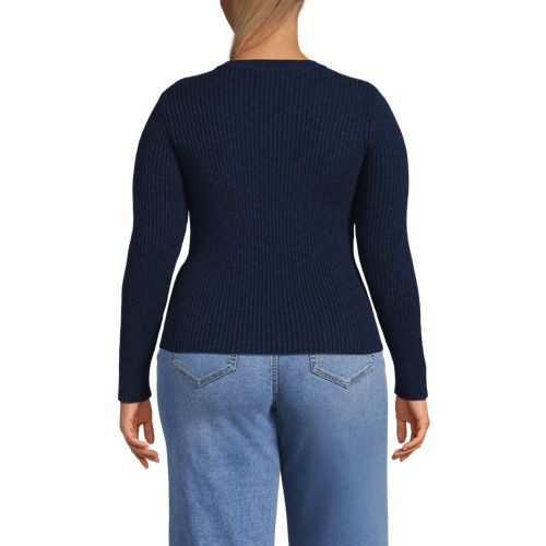  Lands' End Rippstrick-pullover Aus Baumwollmix, Damen, Größe:48-50 Plus, Blau, Polyacryl/viskose/baumwoll-mischung, By Lands' End 
