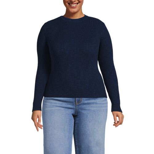  Lands' End Rippstrick-pullover Aus Baumwollmix, Damen, Größe:48-50 Plus, Blau, Polyacryl/viskose/baumwoll-mischung, By Lands' End 