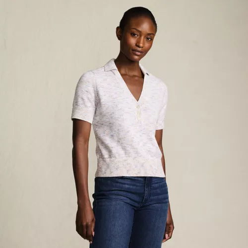 Women's Cotton Blend Short Sleeve Polo Sweater, alternative image