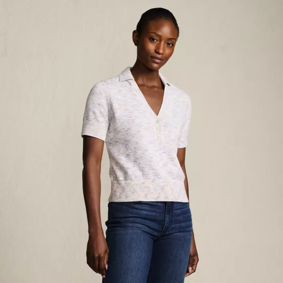 Women's Cotton Blend Short Sleeve Polo Sweater - primary