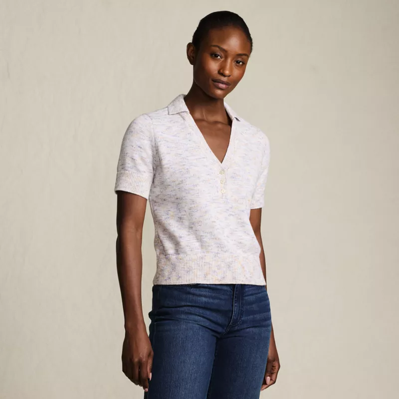 Women's Cotton Blend Short Sleeve Polo Sweater, alternative image