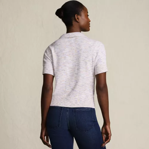 Women's Cotton Blend Short Sleeve Polo Sweater, Back