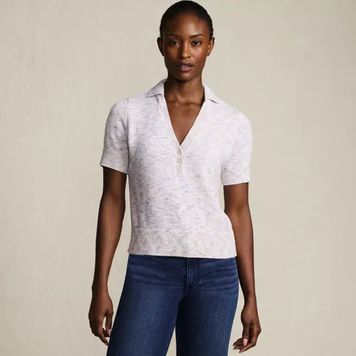 Women's Cotton Blend Short Sleeve Polo Sweater, Front