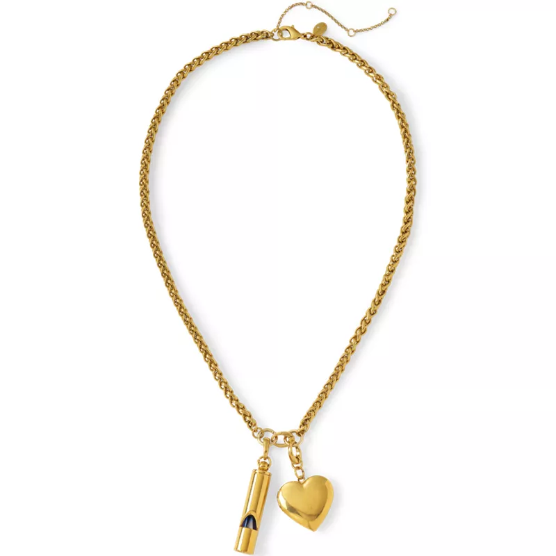 Water-Resistant Link Heart Y Necklace, Front