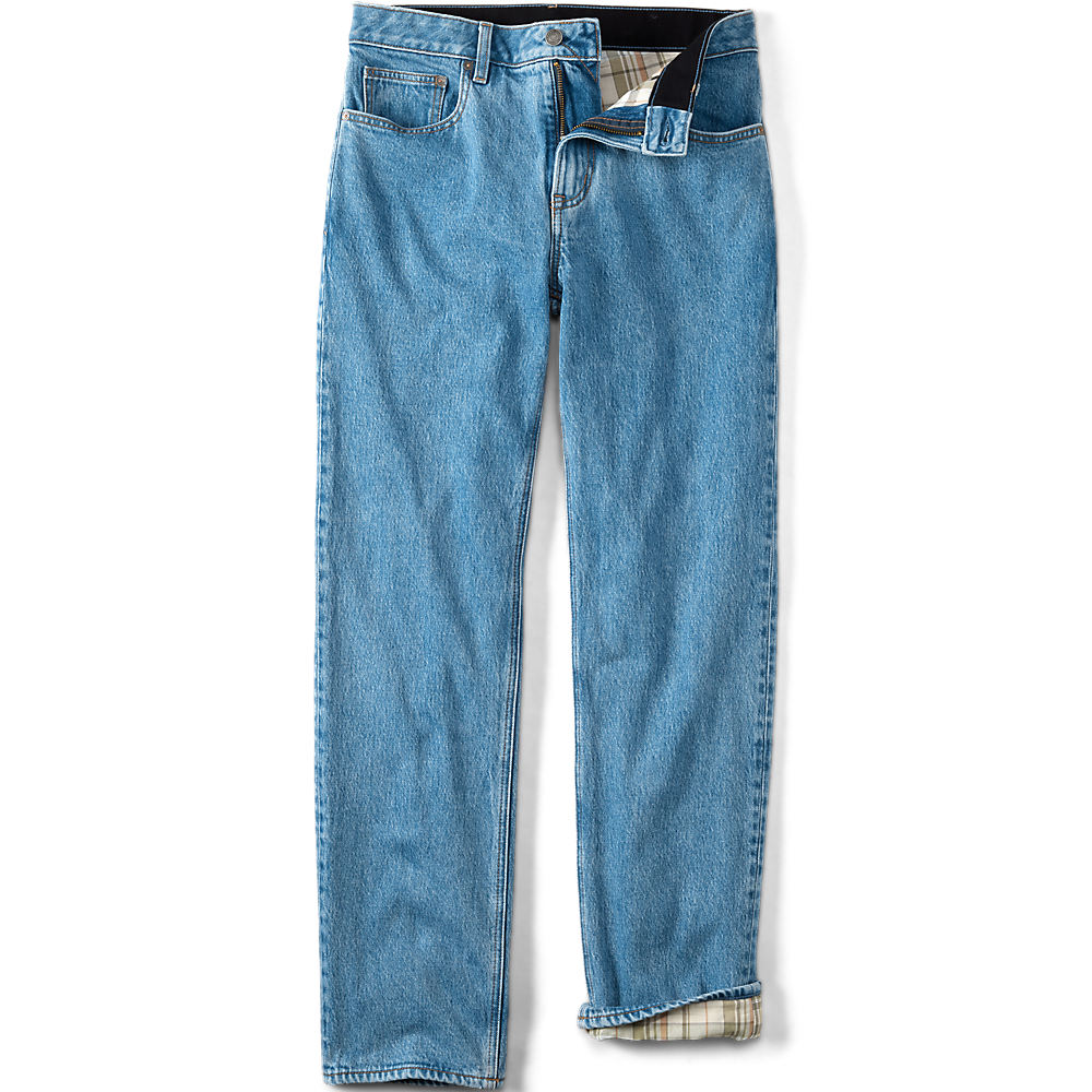 Stretch Comfort Waist, Classic Fit, Flannel Lined Jeans, Men, size: 32 28, regular, Blue, Cotton-blend, by Lands' End