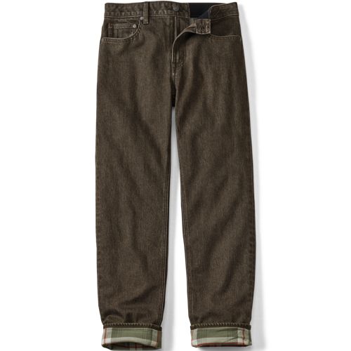 Stretch Comfort Waist, Classic Fit, Flannel Lined Jeans, Men, size: 36 34, regular, Brown, Cotton-blend, by Lands' End
