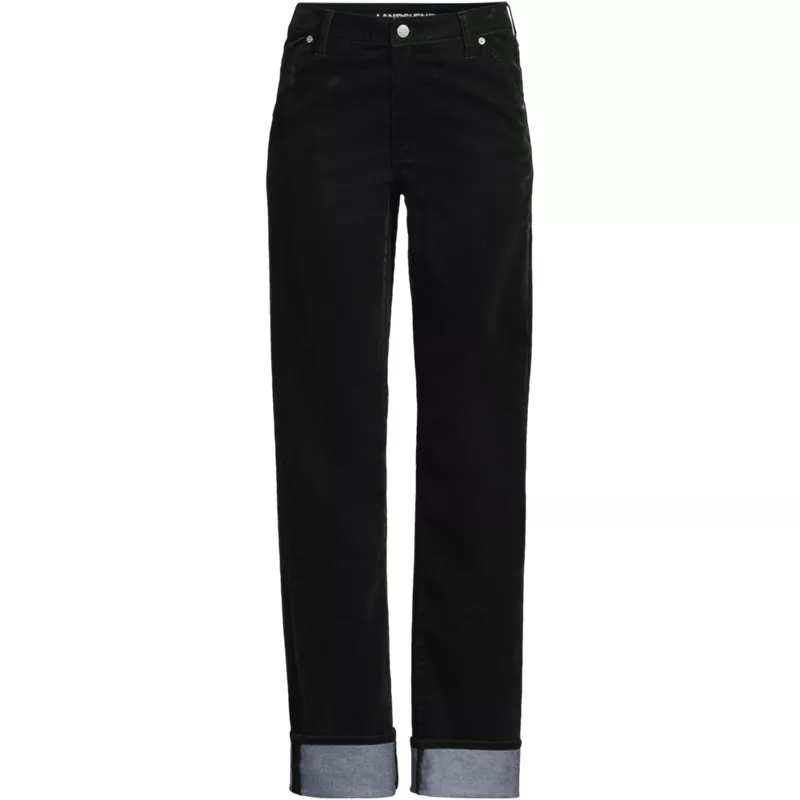 Women's Plus Size Flocked Denim Mid Rise Relaxed Straight Leg Cuff Jeans, Front