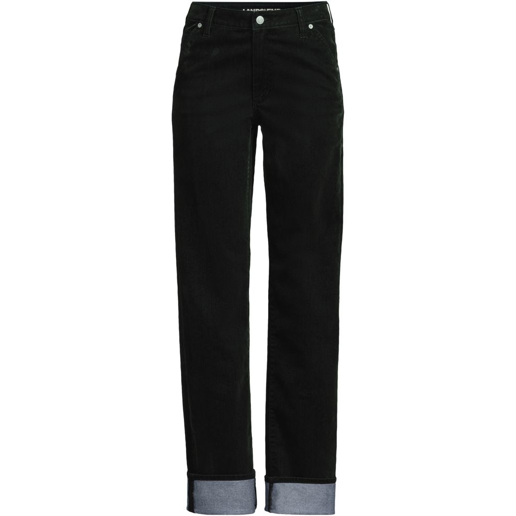 Women's Flocked Denim Mid Rise Relaxed Straight Leg Cuff Jeans