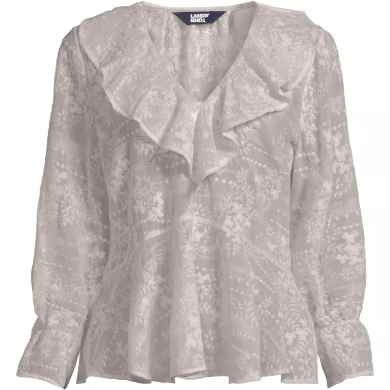Women's Plus Size Feminine Ruffle Chiffon V-neck Blouse, Front