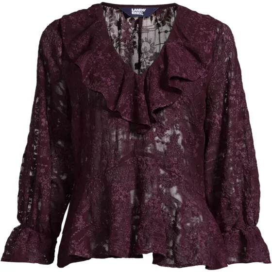 Women's Feminine Ruffle Chiffon V-neck Blouse - primary