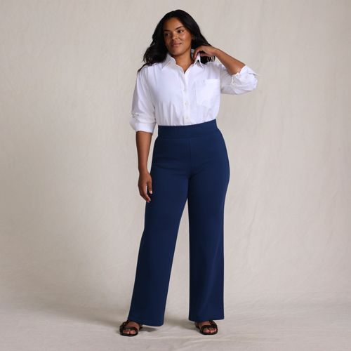 Serious Sweats Fleece Lined Straight Leg Trousers, Women, size: 3X, plus, Blue, Cotton-blend/Poly-blend, by Lands' End