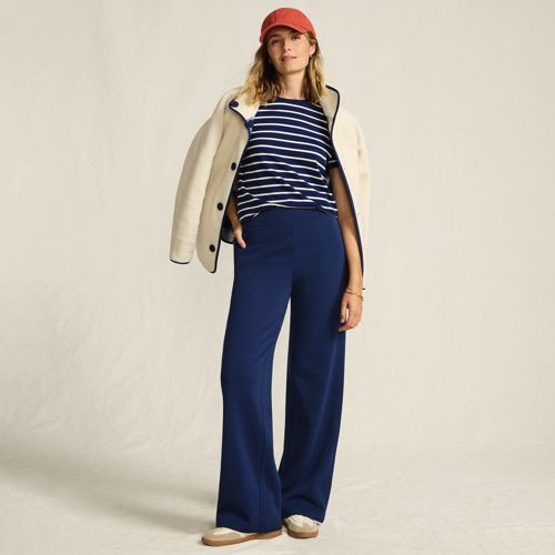 Tall Serious Sweats Fleece Lined Straight Leg Trousers, Women, size: S, tall, Blue, Cotton-blend/Poly-blend, by Lands' End