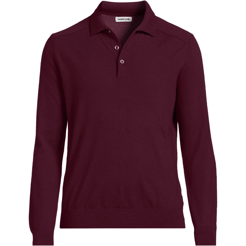 Merino Wool Polo Sweater Top, Men, size: L, regular, Red, Wool, by Lands' End