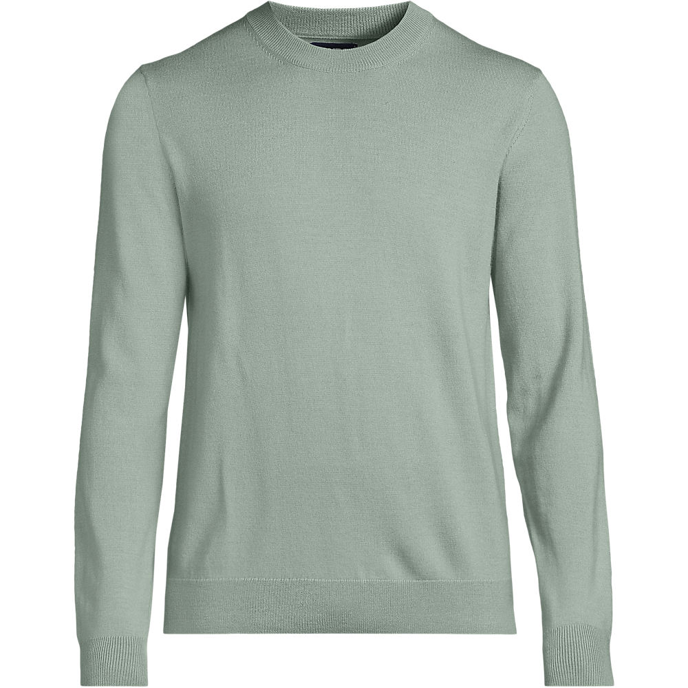 Merino Wool Crew Neck Sweater, Men, size: XL, regular, Green, Wool, by Lands' End