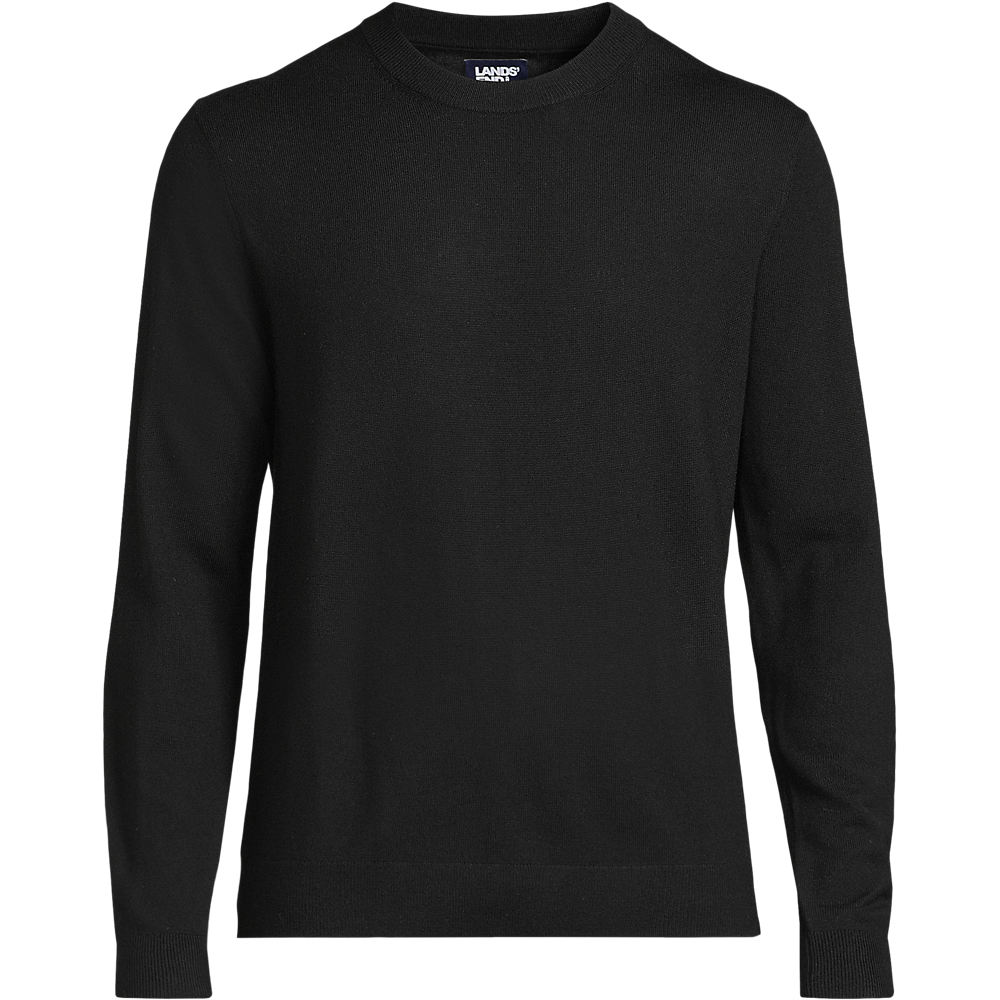 Merino Wool Crew Neck Sweater, Men, size: S, regular, Black, Wool, by Lands' End