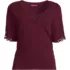 Women's Petite Elbow Sleeve Slub Lace Trim T-Shirt, Front