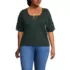 Women's Plus Size Elbow Sleeve Slub Lace Trim T-Shirt, Front