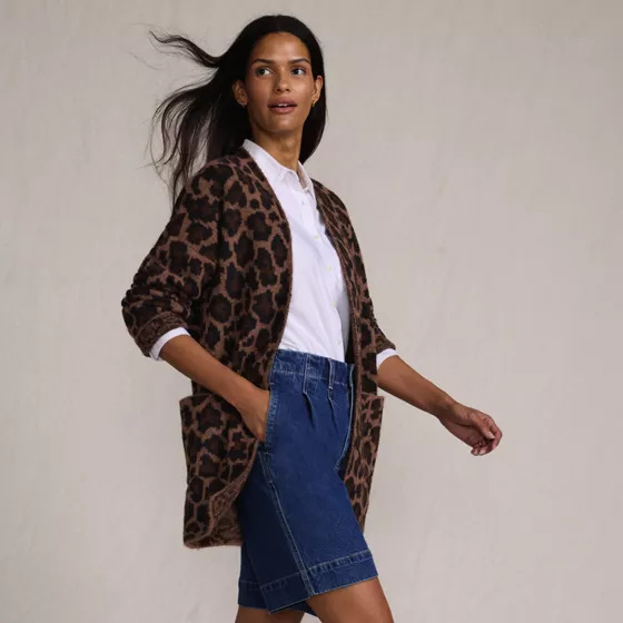 Women's Fuzzy Jacquard Cardigan Jacket Sweater - primary