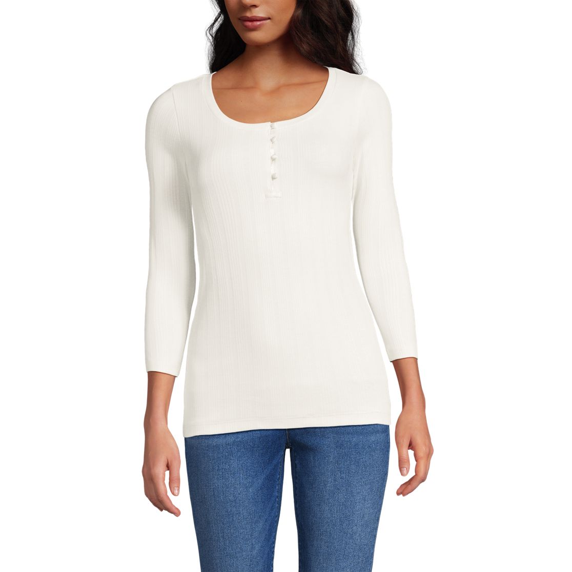 Women's 3/4 Sleeve Variegated Micro Rib Henley