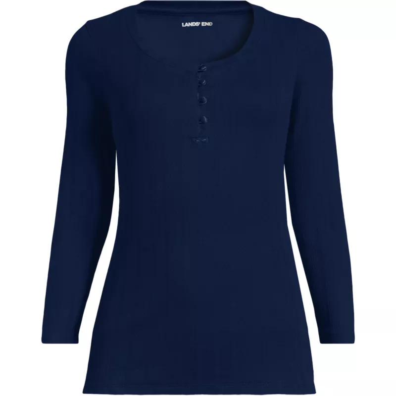 Women's 3/4 Sleeve Variegated Micro Rib Henley, Front