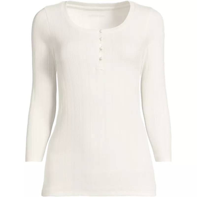 Women's Plus Size 3/4 Sleeve Variegated Micro Rib Henley, Front