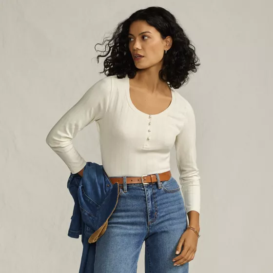 Women's 3/4 Sleeve Variegated Micro Rib Henley - primary