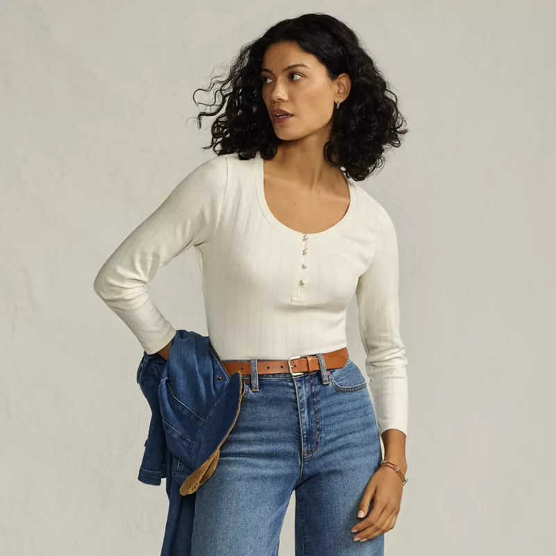 Women's 3/4 Sleeve Variegated Micro Rib Henley, alternative image