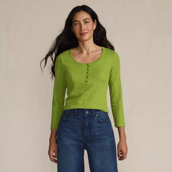 Women's 3/4 Sleeve Variegated Micro Rib Henley - primary