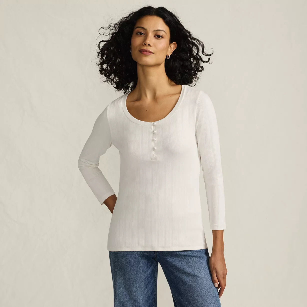 Women's 3/4 Sleeve Variegated Micro Rib Henley
