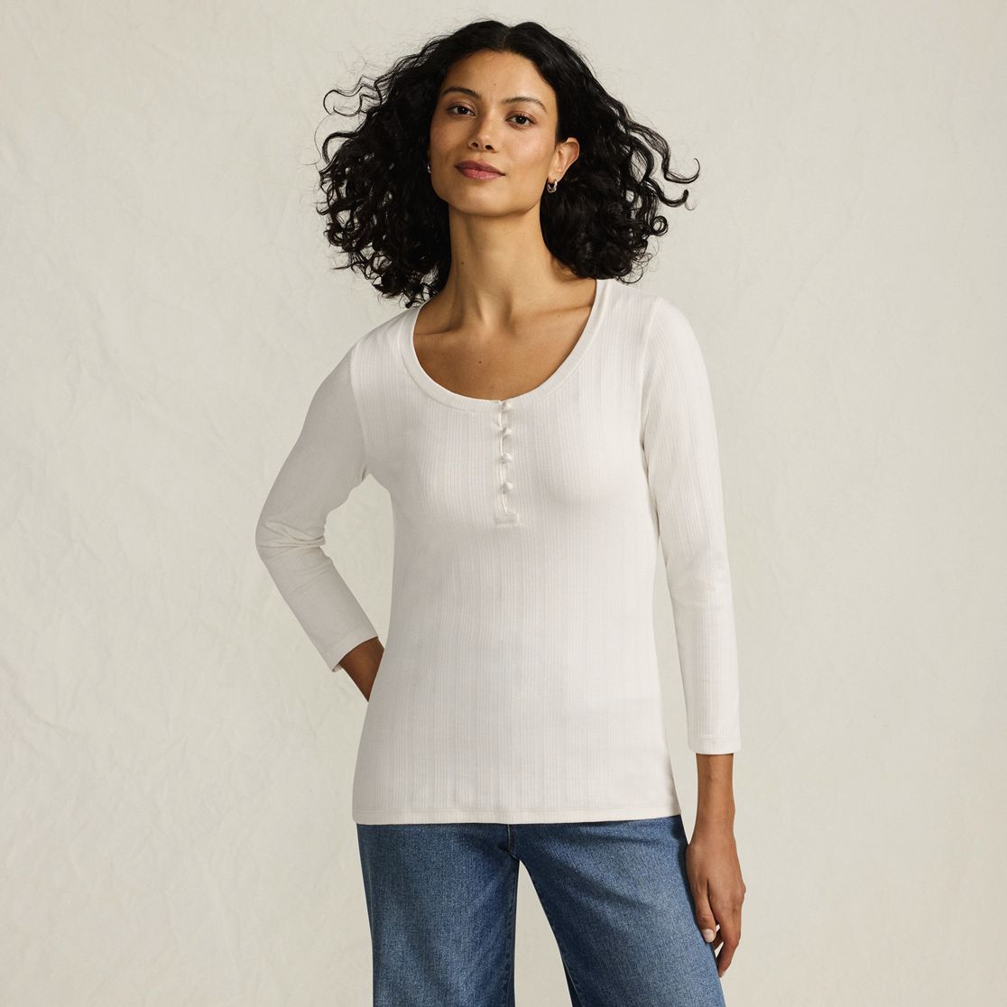 Women's 3/4 Sleeve Variegated Micro Rib Henley