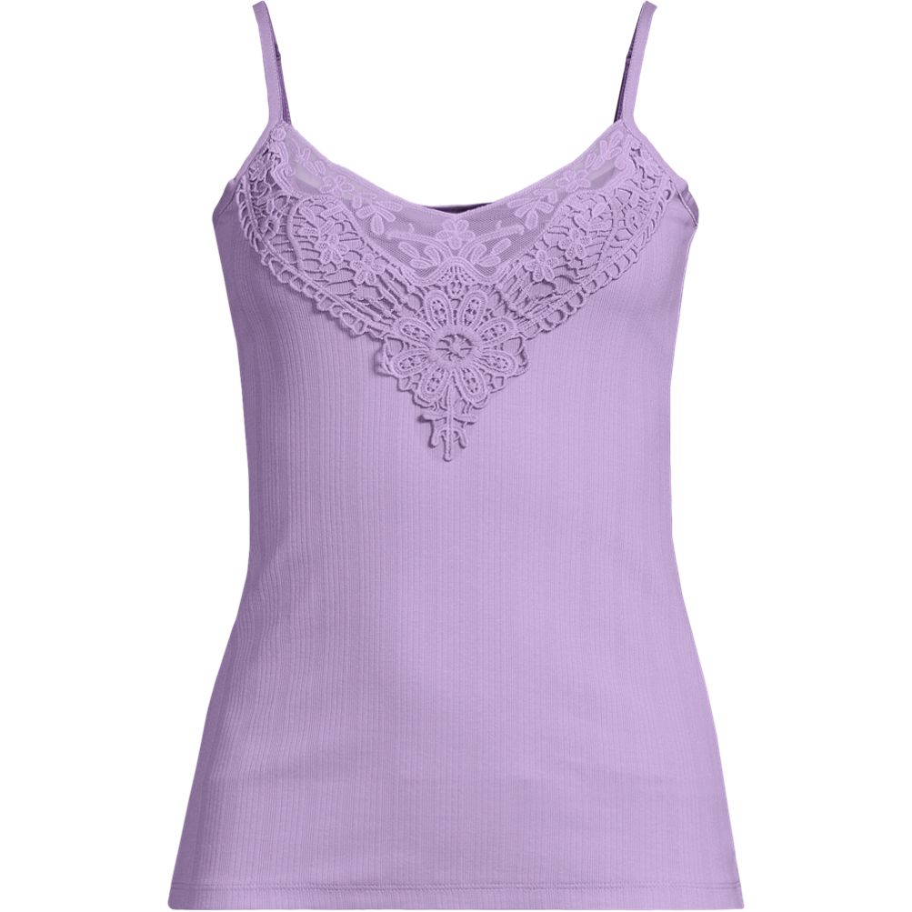 Women's Variegated Micro Rib Lace Trim Cami | Lands' End