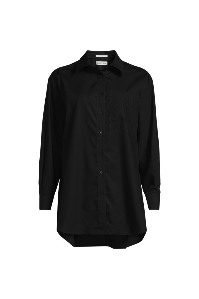 Women's Oversized No Iron Tunic with Statement Collar Shirt - Lands' End - Black - XXS