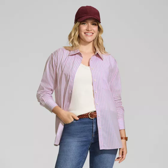 Women's Oversized No Iron Tunic with Statement Collar Shirt - primary