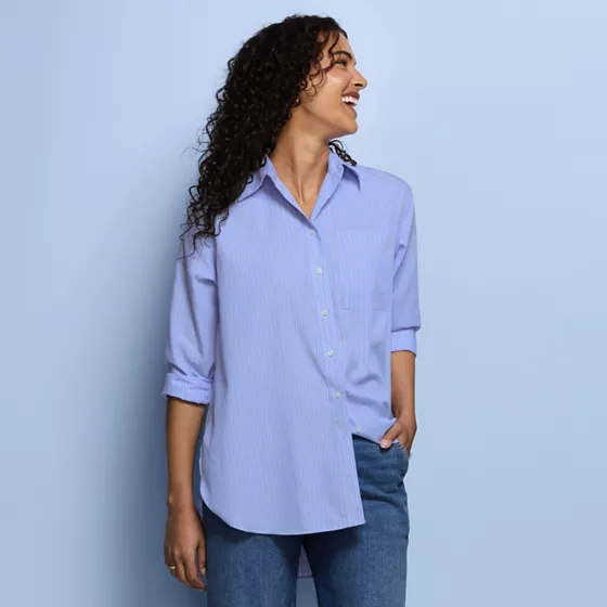 Women's Oversized No Iron Tunic with Statement Collar Shirt - primary