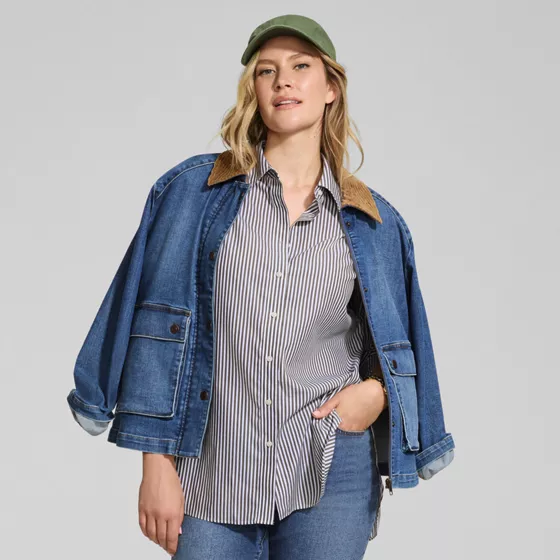 Women's Oversized No Iron Tunic with Statement Collar Shirt - primary
