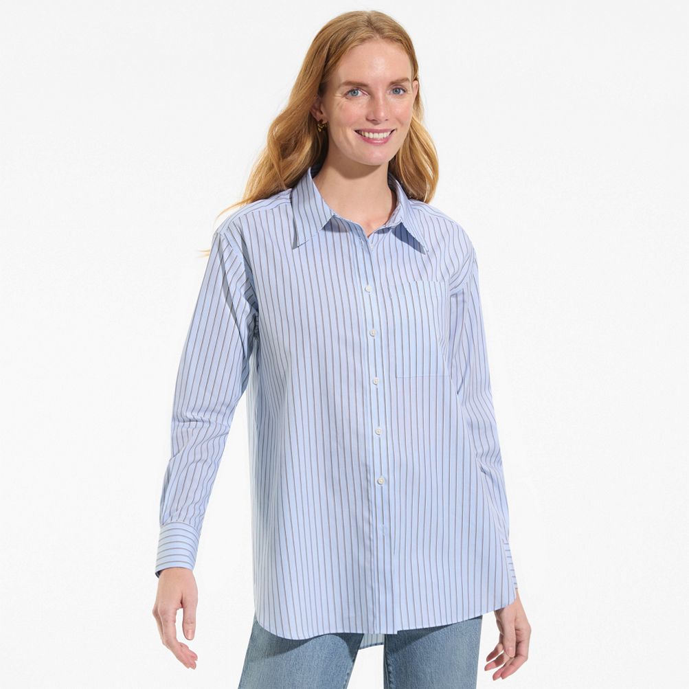 Women's Oversized No Iron Tunic with Statement Collar Shirt