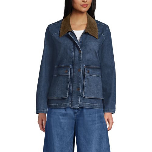 Women's Corduroy Collared Denim Jacket, Front