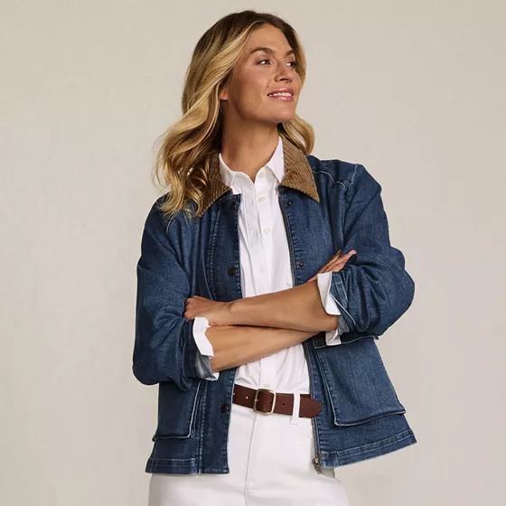 Women's Corduroy Collared Denim Jacket - primary