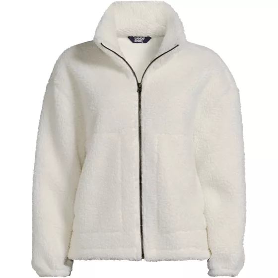 Women's Plus Size Faux Shearling Zip Front Fleece Jacket - primary