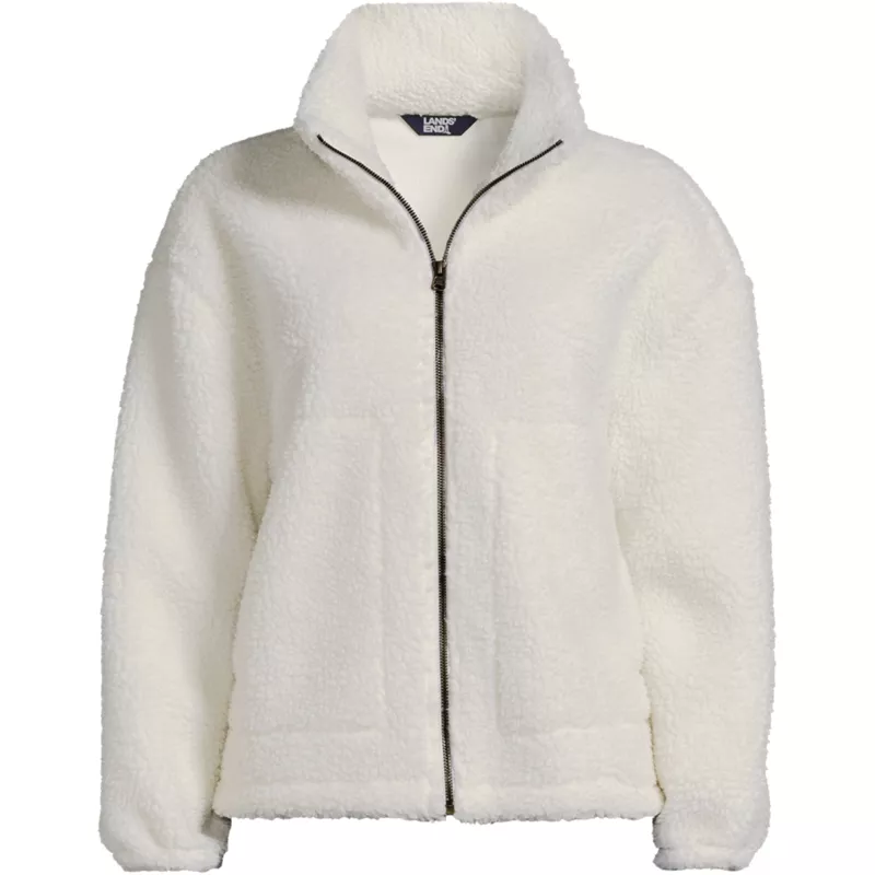 Women's Plus Size Faux Shearling Zip Front Fleece Jacket, Front