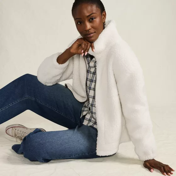 Women's Faux Shearling Zip Front Fleece Jacket - primary