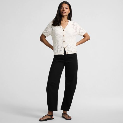 Soft Denim Relaxed Barrel Jeans, Mid Rise, Women, size: 12, petite, Black, by Lands' End