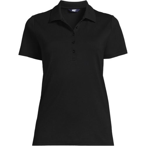Supima Cotton Polo Shirt, Women, size: 8, petite, Black, Cotton, by Lands’ End