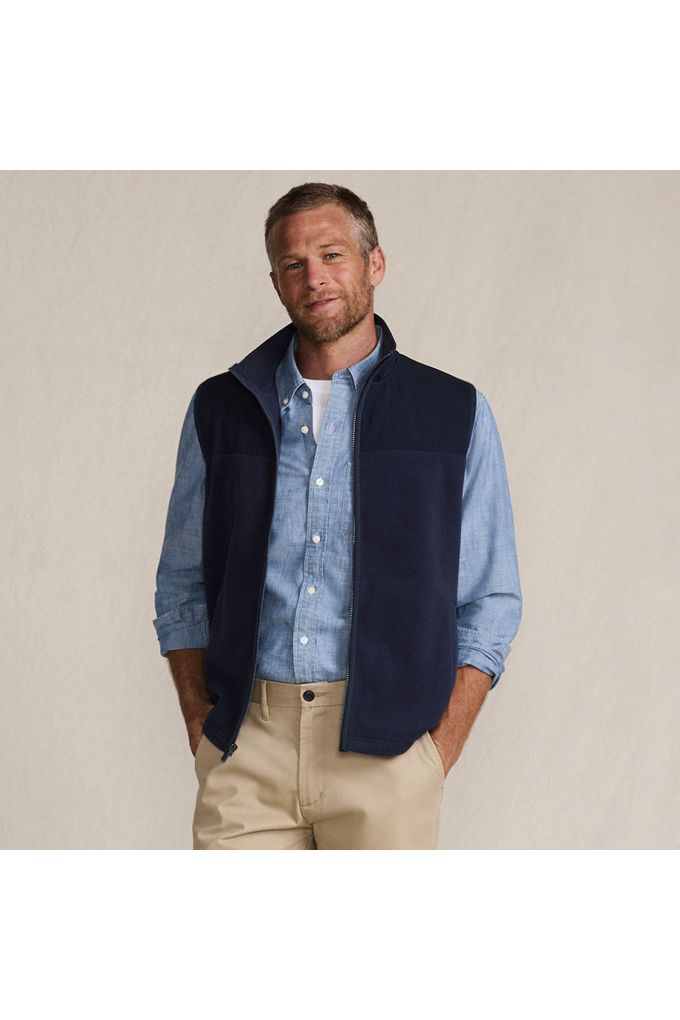 Men's Anyweather RainDefense Fleece Vest - Lands' End - Blue - XL