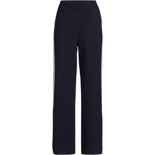 Knitted Trousers with Striped Detail, Women, size: S, petite, Blue, Polyester/Viscose/Poly-blend, by Lands' End