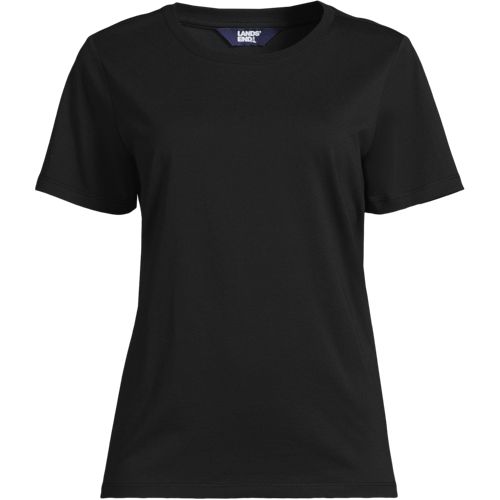 Supima Crew Neck T-Shirt, Women, size: XS, regular, Black, Cotton, by Lands' End