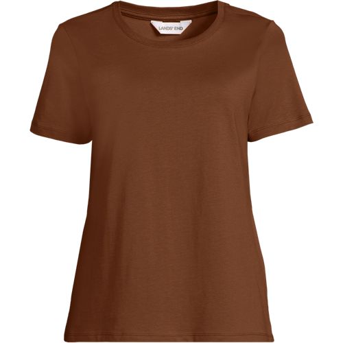 Supima Crew Neck T-Shirt, Women, size: S, petite, Orange, Cotton, by Lands' End