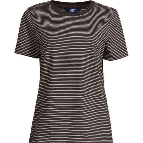Supima Crew Neck T-Shirt, Women, size: M, petite, Brown, Cotton, by Lands' End