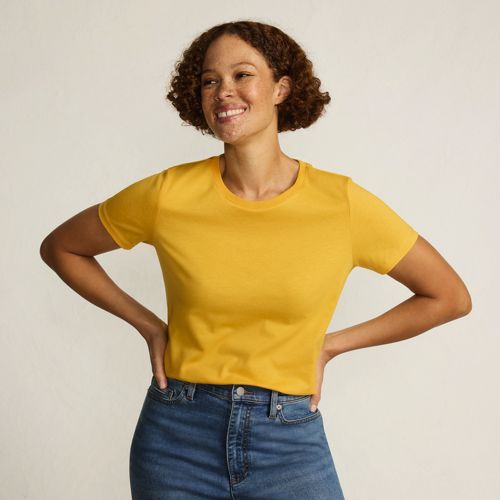 Supima Crew Neck T-Shirt, Women, size: S, regular, Yellow, Cotton, by Lands' End